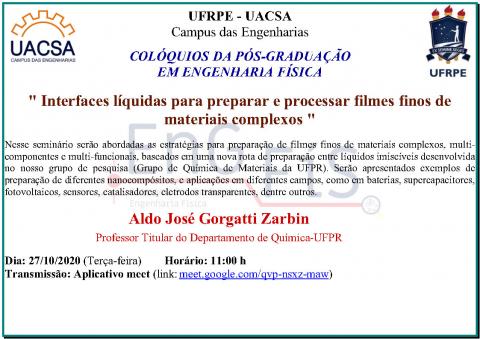 Colóquios da Pós-Graduação em Engenharia Física – 27/10/2020 Colóquios da Pós-Graduação em Engenharia Física – 27/10/2020