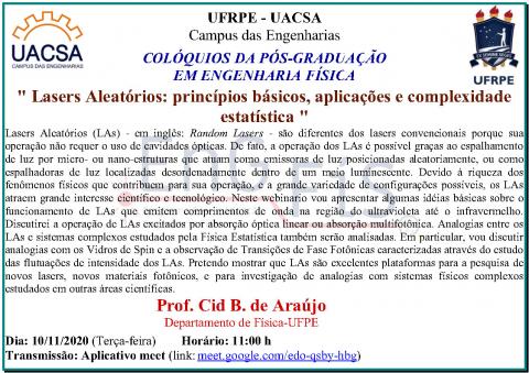 Colóquios da Pós-Graduação em Engenharia Física –10/11/2020 Colóquios da Pós-Graduação em Engenharia Física –10/11/2020