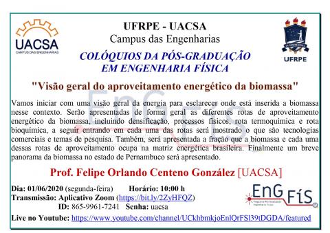 Colóquios da Pós-Graduação em Engenharia Física – 01/06/2020 Colóquios da Pós-Graduação em Engenharia Física – 01/06/2020