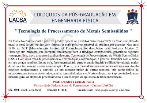 Colóquios da Pós-Graduação em Engenharia Física –03/11/2020