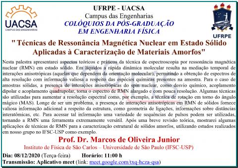 Colóquios da Pós-Graduação em Engenharia Física –08/12/2020 Colóquios da Pós-Graduação em Engenharia Física –08/12/2020