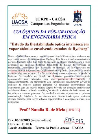Colóquios da Pós-Graduação em Engenharia Física – 07/10/2019 Colóquios da Pós-Graduação em Engenharia Física – 07/10/2019