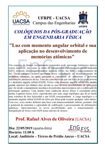 Colóquios da Pós-Graduação em Engenharia Física – 22/05/2019 Colóquios da Pós-Graduação em Engenharia Física – 22/05/2019