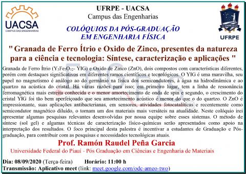 Colóquios da Pós-Graduação em Engenharia Física – 08/09/2020 Colóquios da Pós-Graduação em Engenharia Física – 08/09/2020