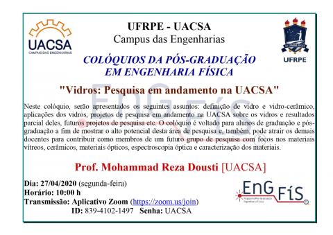 Colóquios da Pós-Graduação em Engenharia Física – 27/04/2020 (TRANSMISSÃO ON-LINE)