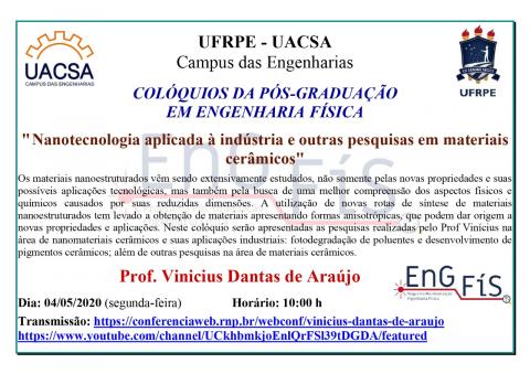 Colóquios da Pós-Graduação em Engenharia Física – 04/05/2020 Colóquios da Pós-Graduação em Engenharia Física – 04/05/2020