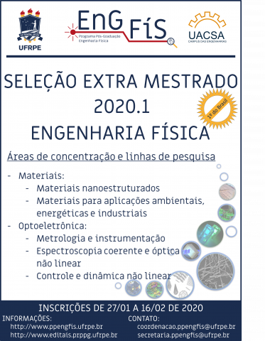 EDITAL GERAL EXTRA SELEÇÃO MESTRADO ENGENHARIA FÍSICA 2020.1 EDITAL GERAL EXTRA SELEÇÃO MESTRADO ENGENHARIA FÍSICA 2020.1